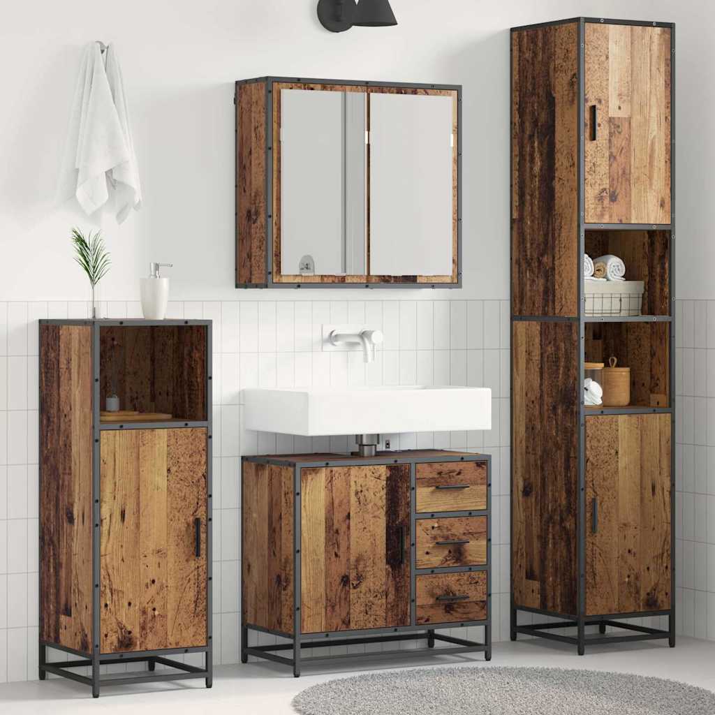 Bathroom Furniture Set with Door 3 pcs Old wood 65 x 33 x 60 cm