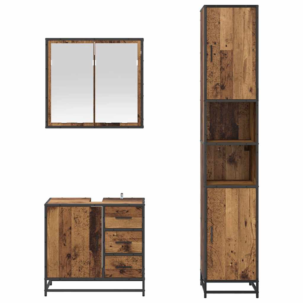 Bathroom Furniture Set with Door 3 pcs Old wood 65 x 33 x 60 cm