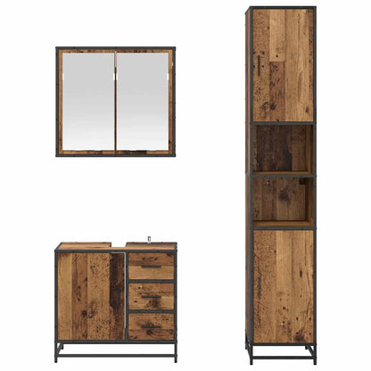 Bathroom Furniture Set with Door 3 pcs Old wood 65 x 33 x 60 cm