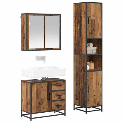 Bathroom Furniture Set with Door 3 pcs Old wood 65 x 33 x 60 cm