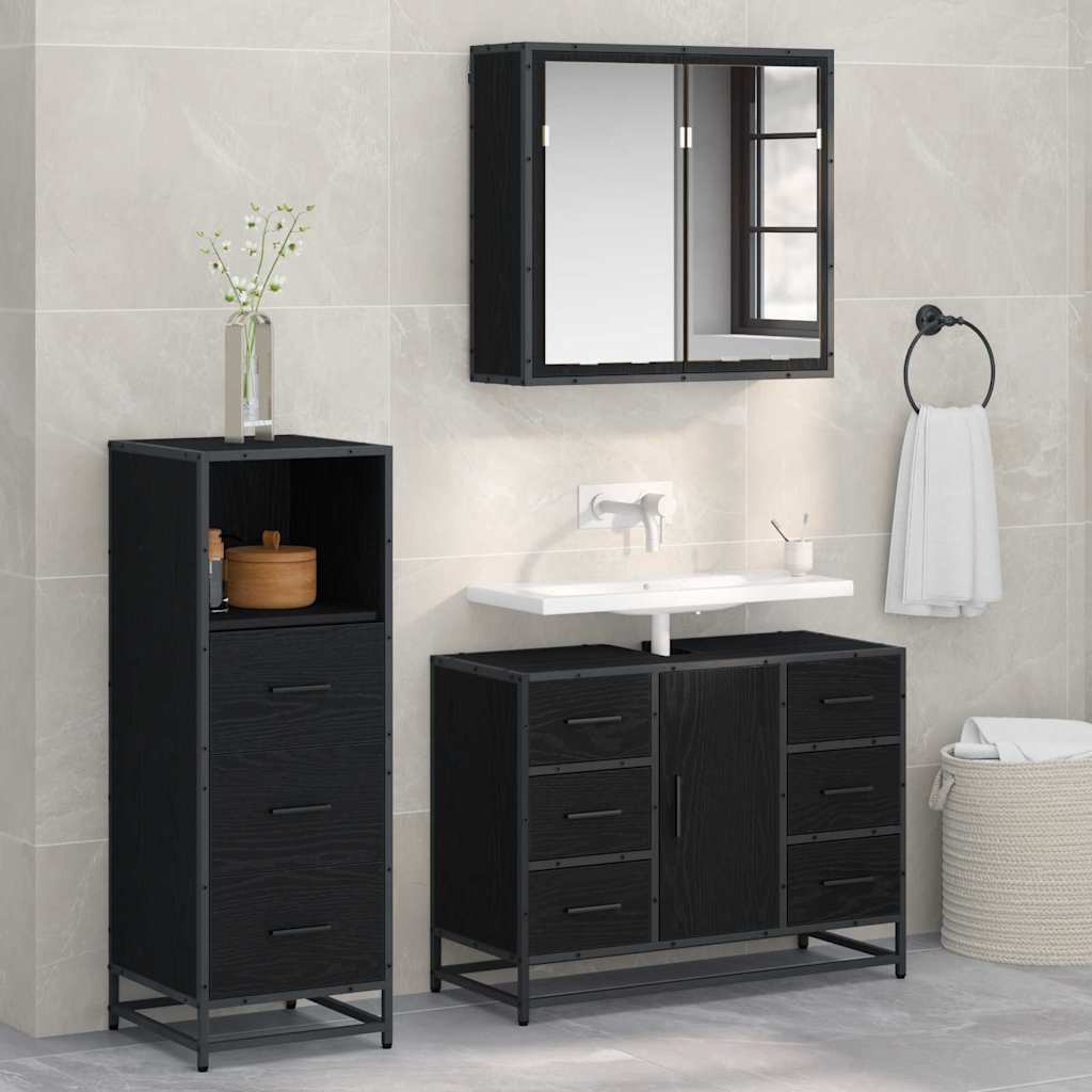 Bathroom Furniture Set 3 pcs Black oak Engineered wood