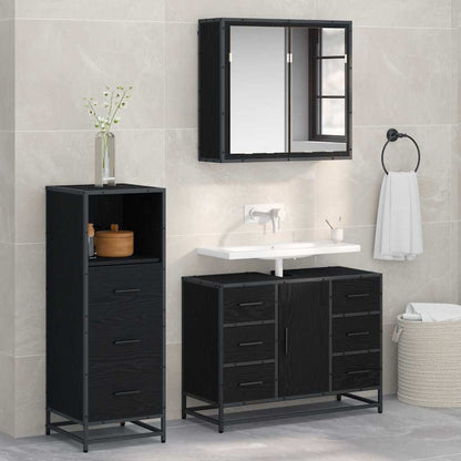 Bathroom Furniture Set 3 pcs Black oak Engineered wood