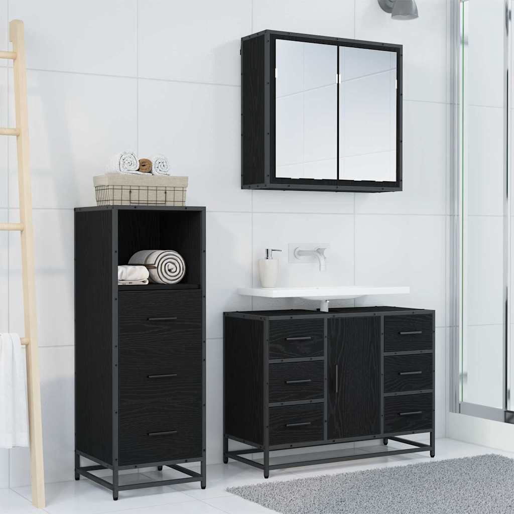 Bathroom Furniture Set 3 pcs Black oak Engineered wood