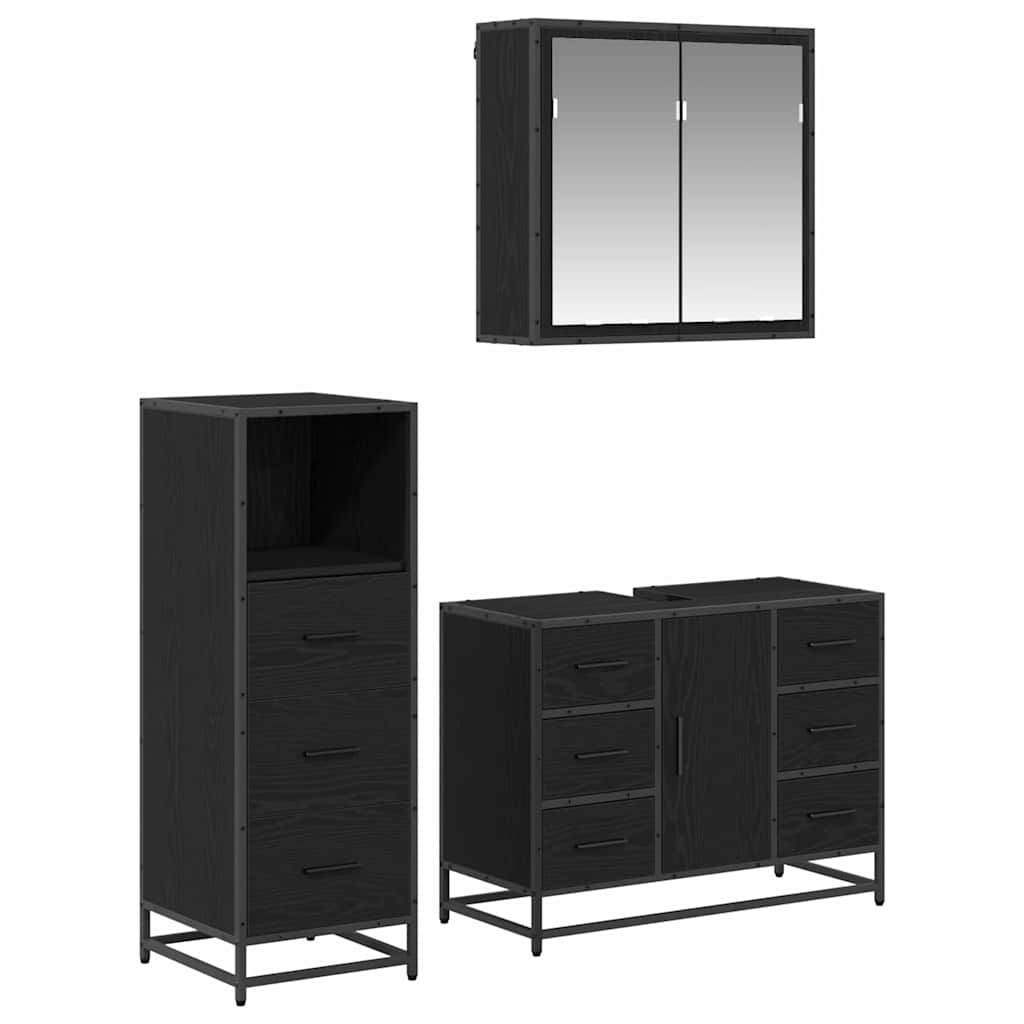 Bathroom Furniture Set 3 pcs Black oak Engineered wood