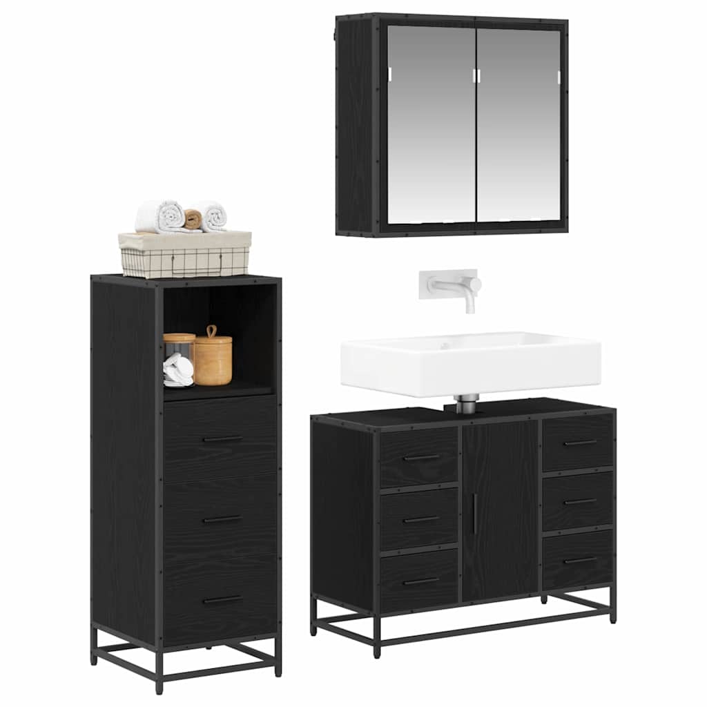 Bathroom Furniture Set 3 pcs Black oak Engineered wood