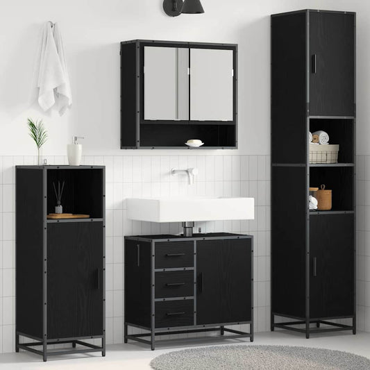 Bathroom Furniture Set 3 pcs Black oak Engineered wood