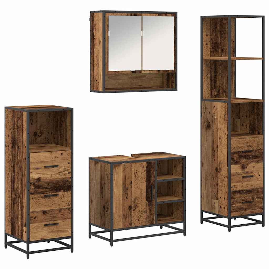 Bathroom Furniture Set with Door 4 pcs Old wood Engineered wood
