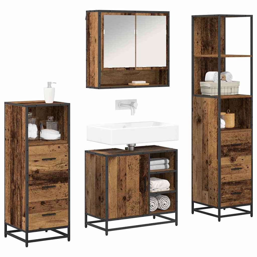 Bathroom Furniture Set with Door 4 pcs Old wood Engineered wood
