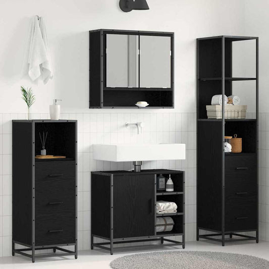 Bathroom Furniture Set 4 pcs Black oak Engineered wood
