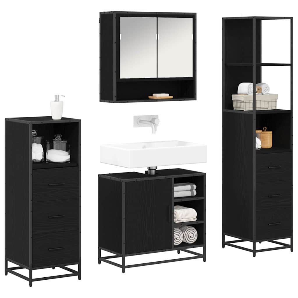 Bathroom Furniture Set 4 pcs Black oak Engineered wood
