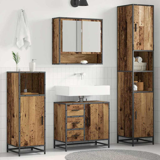 Bathroom Furniture Set with Door 3 pcs Old Wood Engineered Wood