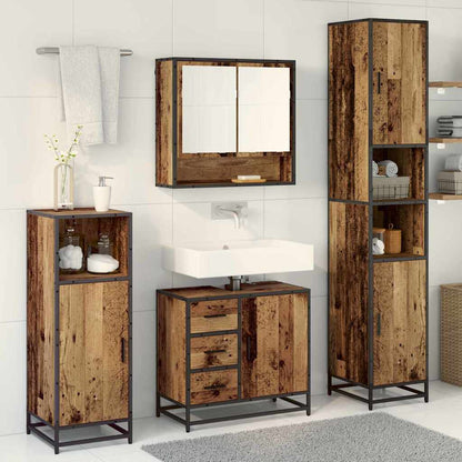 Bathroom Furniture Set with Door 3 pcs Old Wood Engineered Wood