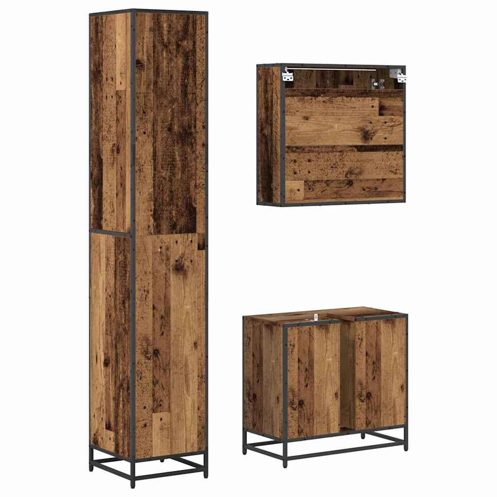 Bathroom Furniture Set with Door 3 pcs Old Wood Engineered Wood
