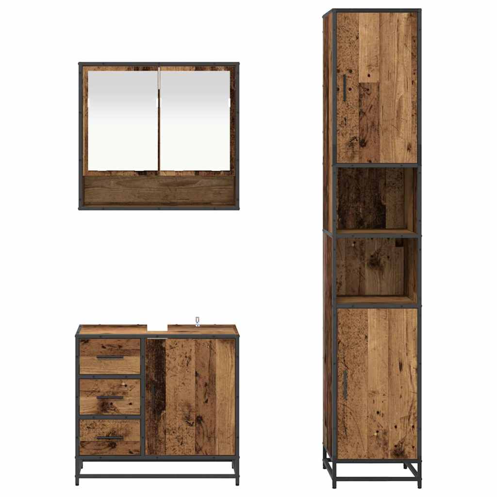 Bathroom Furniture Set with Door 3 pcs Old Wood Engineered Wood