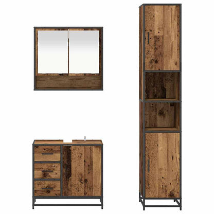 Bathroom Furniture Set with Door 3 pcs Old Wood Engineered Wood