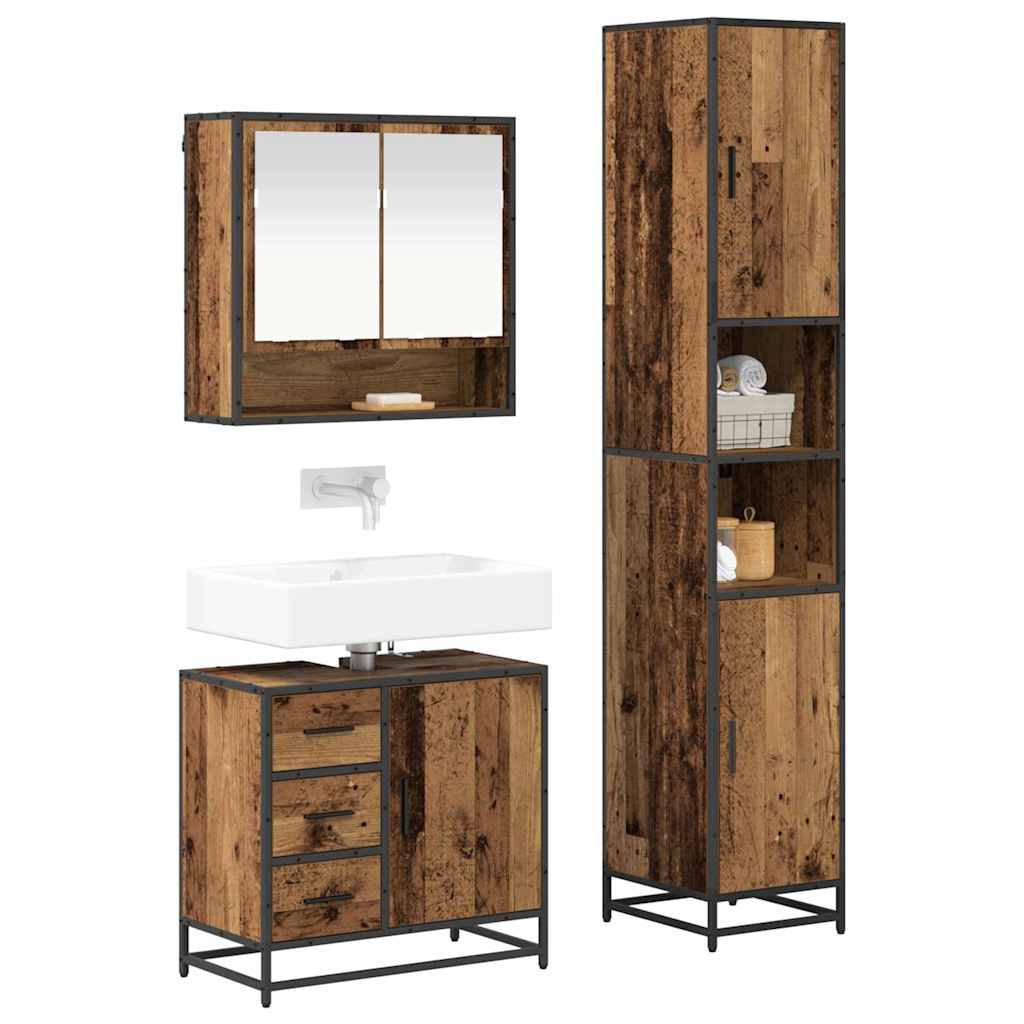 Bathroom Furniture Set with Door 3 pcs Old Wood Engineered Wood