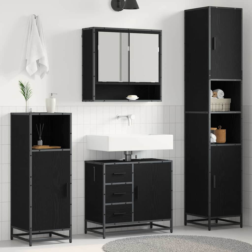 Bathroom Furniture Set 3 pcs Black Oak Engineered Wood