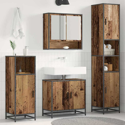 Bathroom Furniture Set with Door 3 pcs Old Wood Engineered Wood