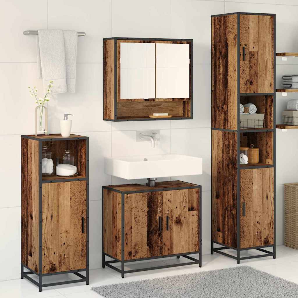 Bathroom Furniture Set with Door 3 pcs Old Wood Engineered Wood