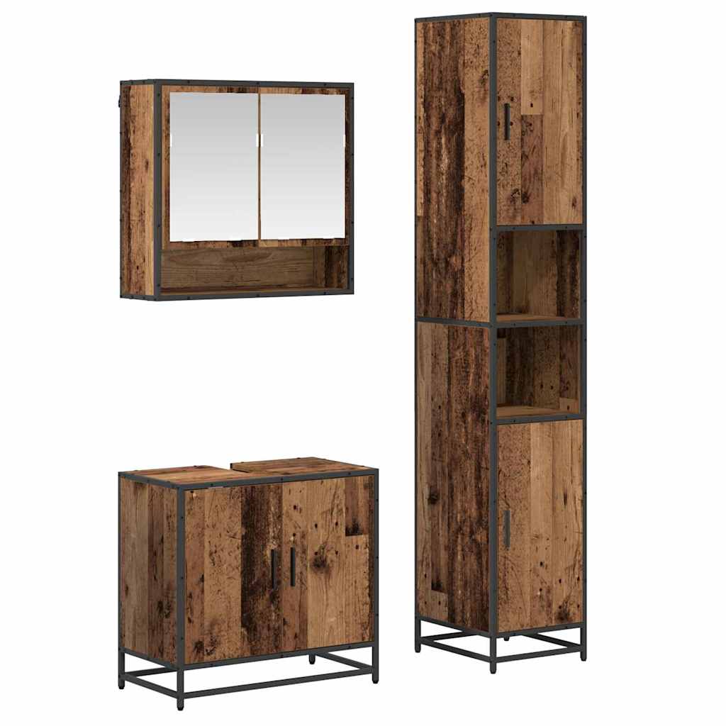 Bathroom Furniture Set with Door 3 pcs Old Wood Engineered Wood