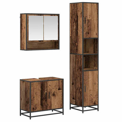 Bathroom Furniture Set with Door 3 pcs Old Wood Engineered Wood