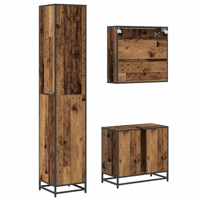 Bathroom Furniture Set with Door 3 pcs Old Wood Engineered Wood