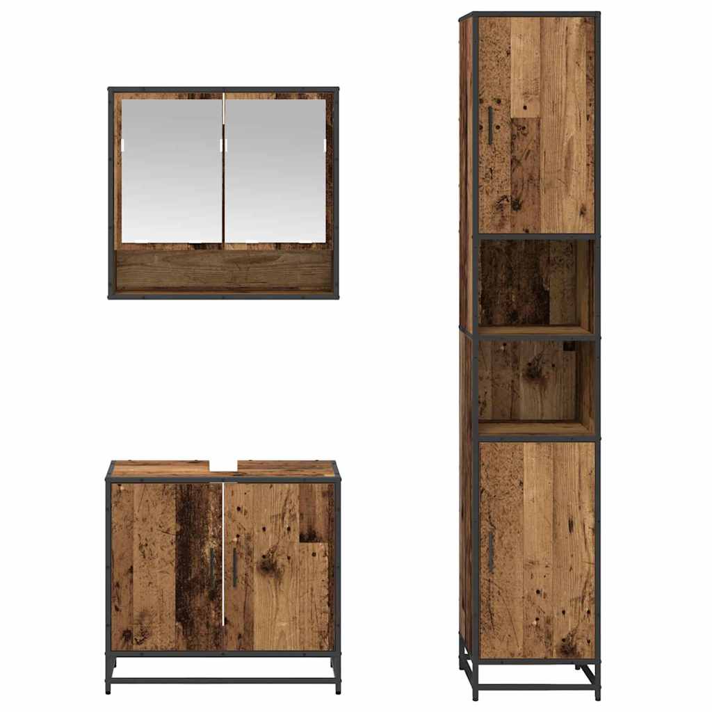Bathroom Furniture Set with Door 3 pcs Old Wood Engineered Wood