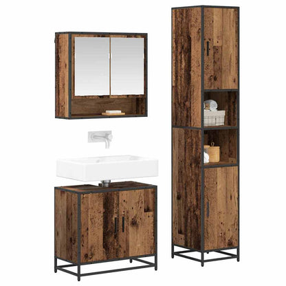 Bathroom Furniture Set with Door 3 pcs Old Wood Engineered Wood