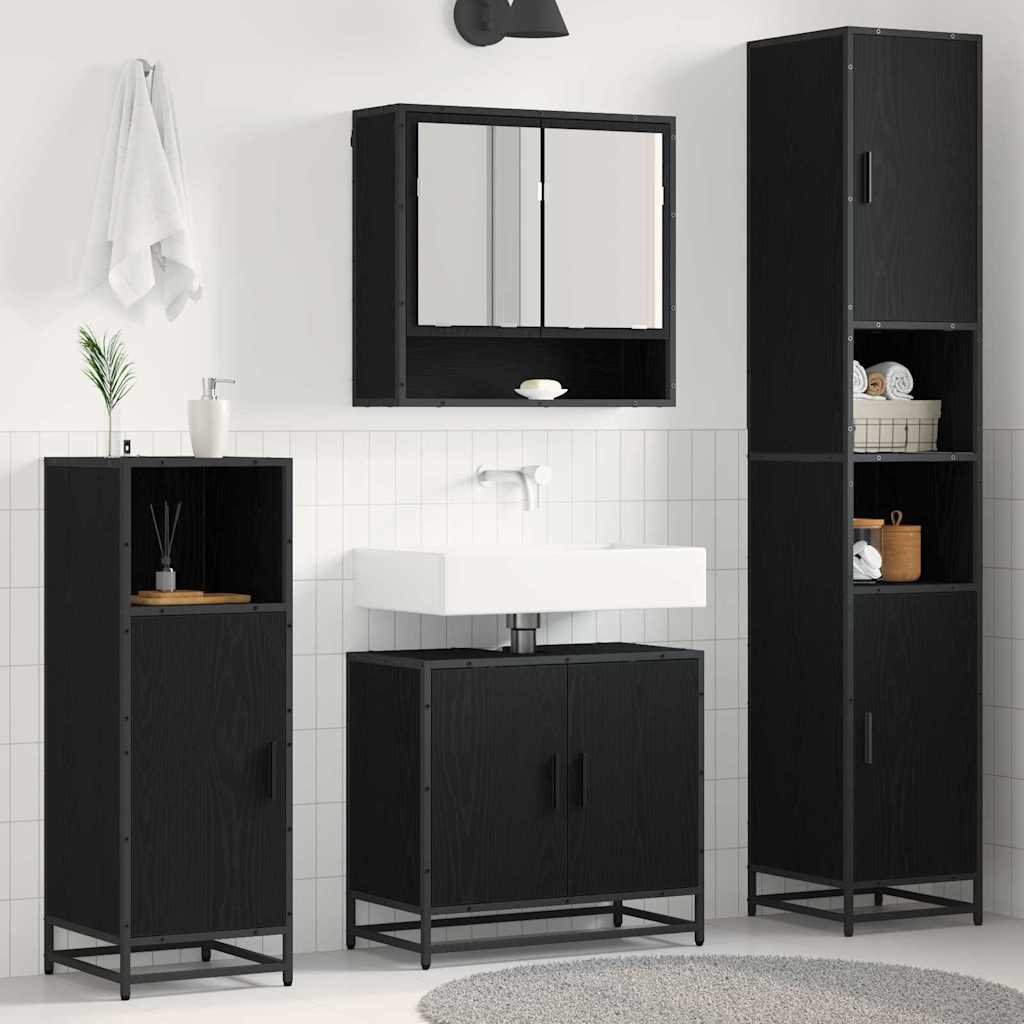 Bathroom Furniture Set 3 pcs Black Oak Engineered Wood