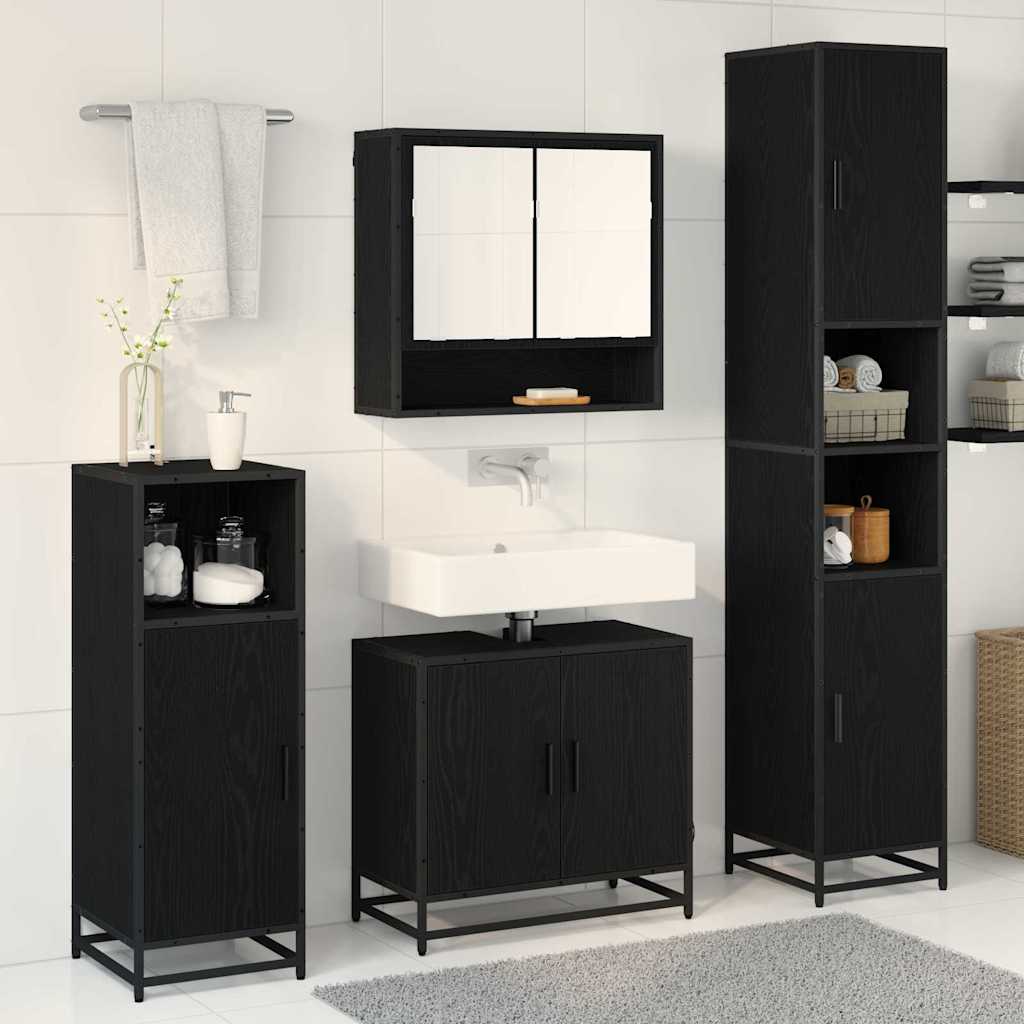 Bathroom Furniture Set 3 pcs Black Oak Engineered Wood