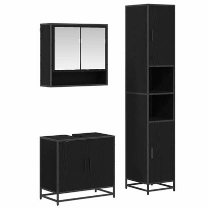Bathroom Furniture Set 3 pcs Black Oak Engineered Wood