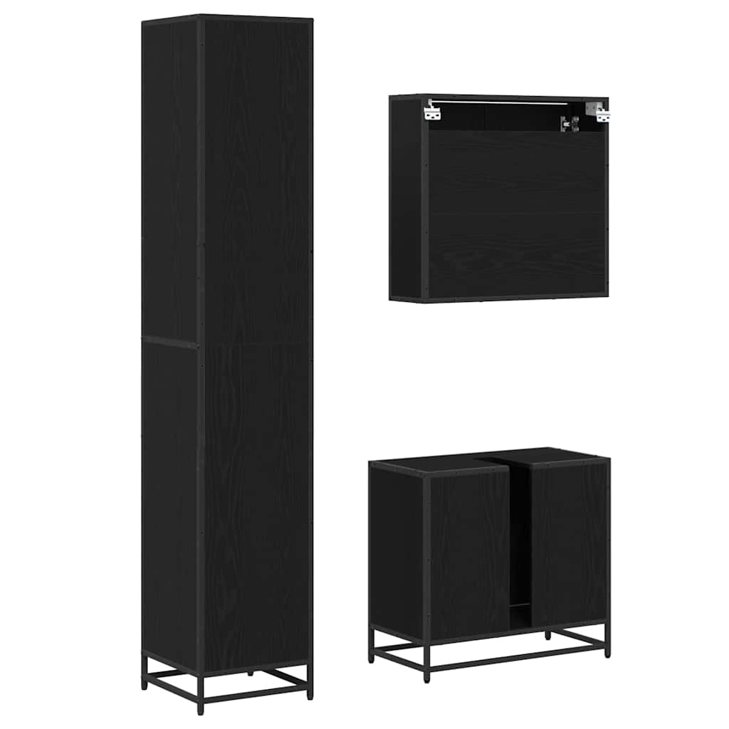 Bathroom Furniture Set 3 pcs Black Oak Engineered Wood