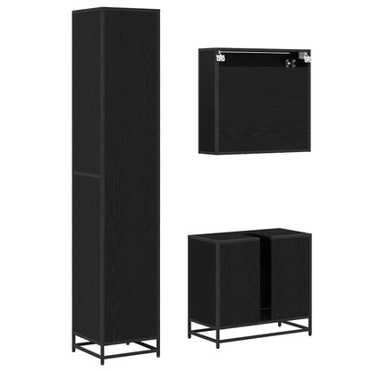 Bathroom Furniture Set 3 pcs Black Oak Engineered Wood