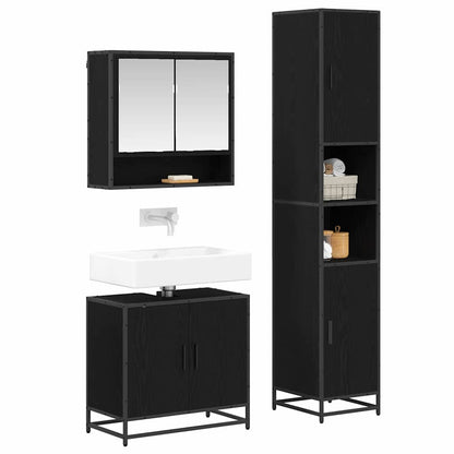 Bathroom Furniture Set 3 pcs Black Oak Engineered Wood