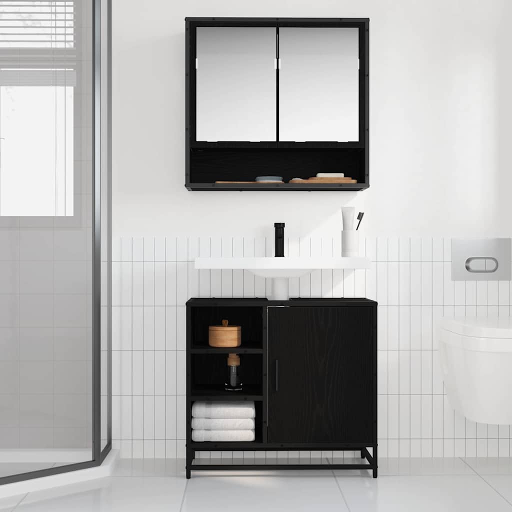 Bathroom Furniture Set 2 pcs Black Oak Engineered Wood