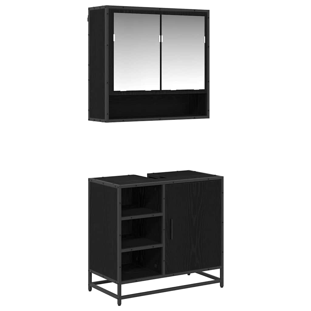 Bathroom Furniture Set 2 pcs Black Oak Engineered Wood