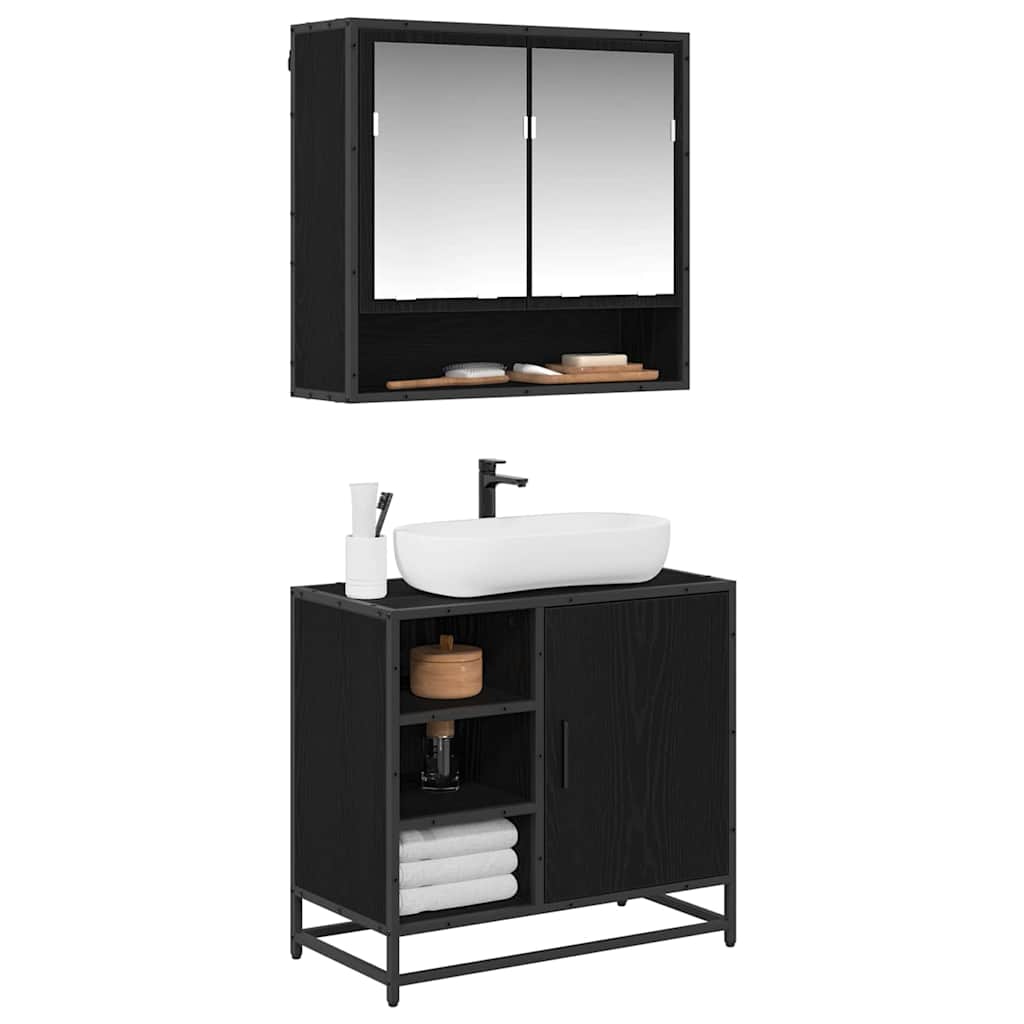 Bathroom Furniture Set 2 pcs Black Oak Engineered Wood
