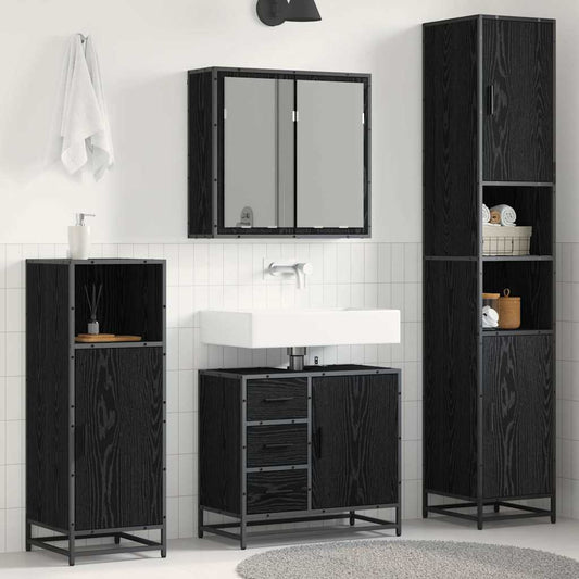 Bathroom Furniture Set 4 pcs Black oak Engineered wood