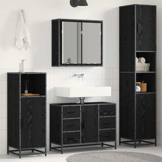 Bathroom Furniture Set 3 pcs Black oak Engineered wood