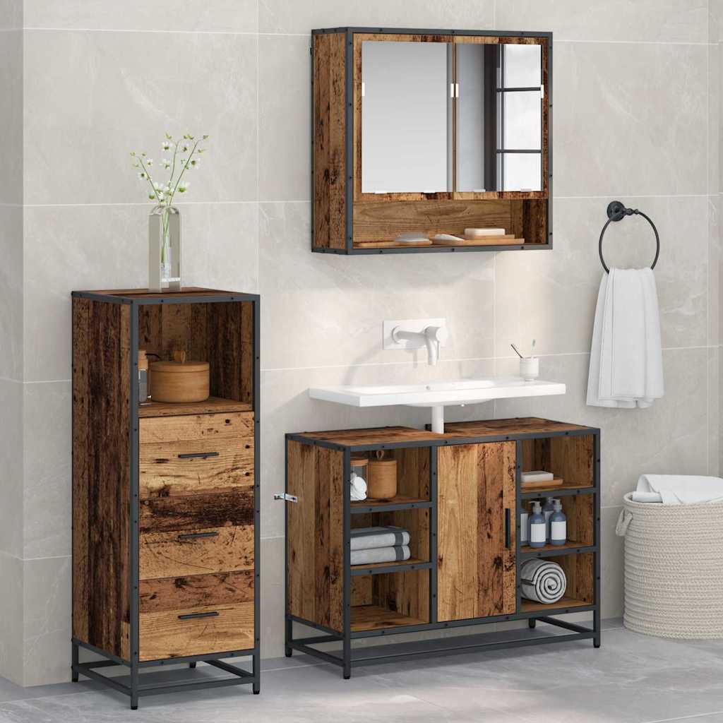 Bathroom Furniture Set with Door 3 pcs Old wood Engineered wood
