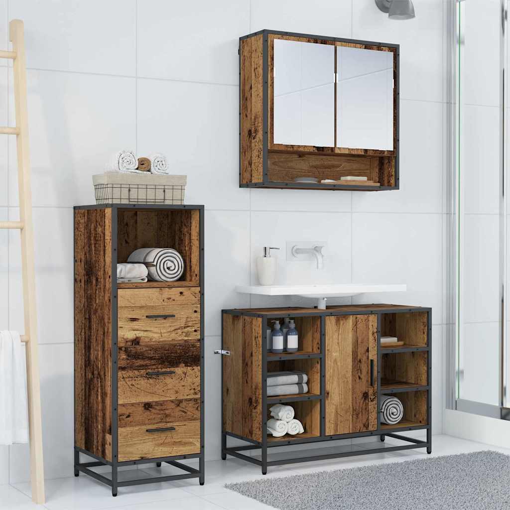 Bathroom Furniture Set with Door 3 pcs Old wood Engineered wood