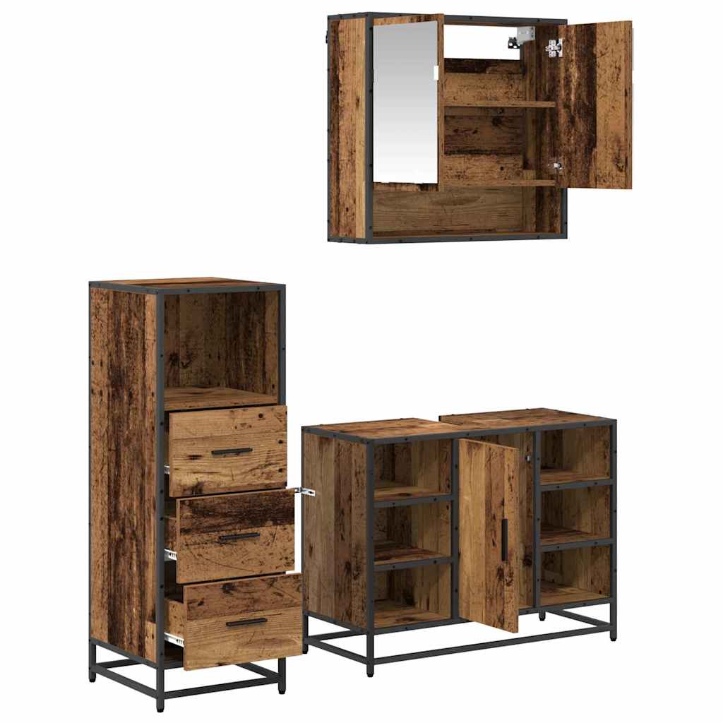 Bathroom Furniture Set with Door 3 pcs Old wood Engineered wood