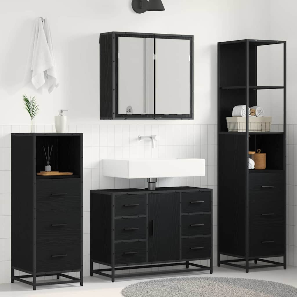 Bathroom Furniture Set 3 pcs Black oak Engineered wood