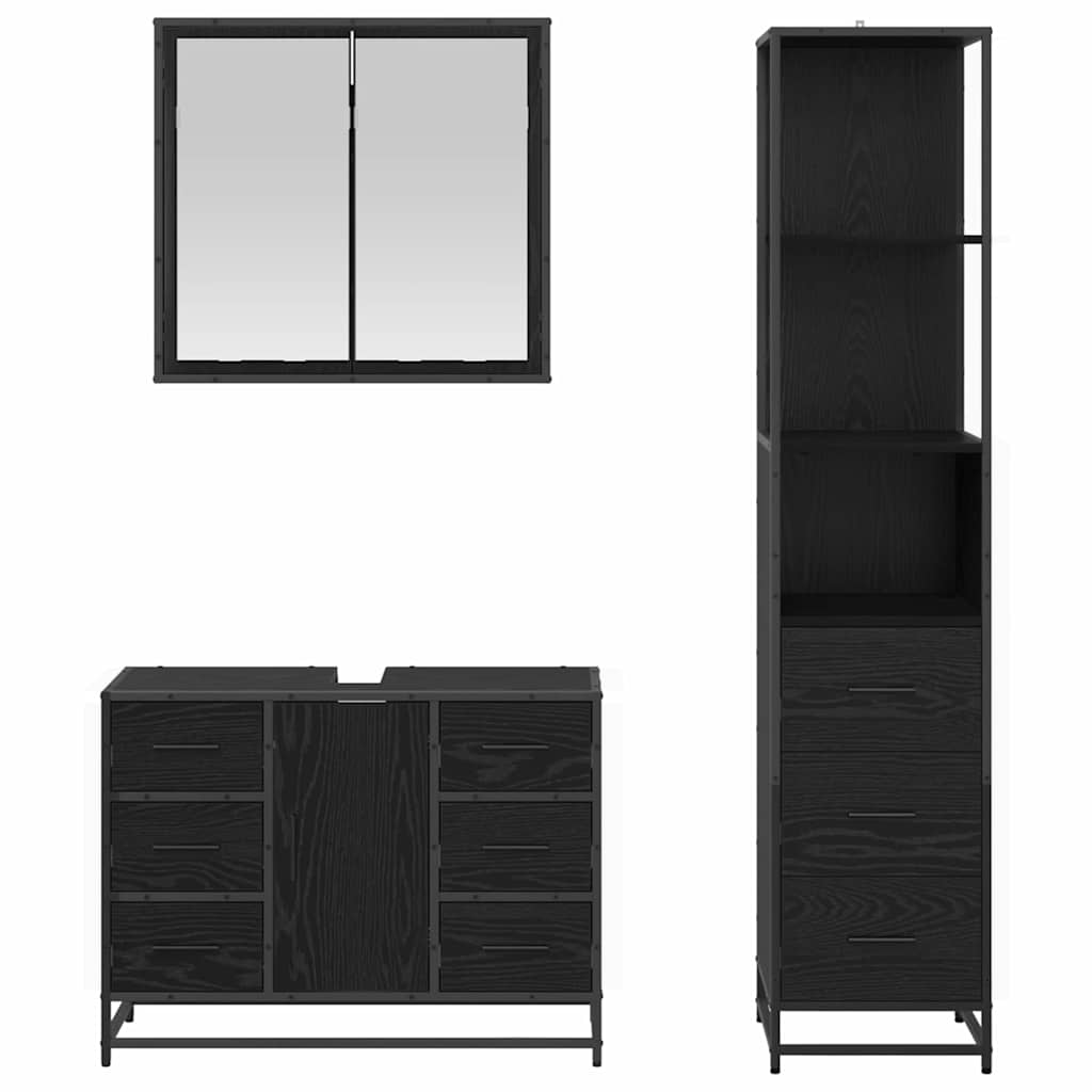 Bathroom Furniture Set 3 pcs Black oak Engineered wood
