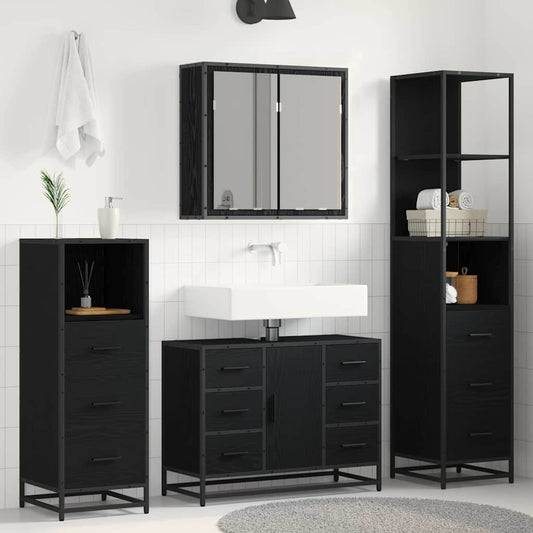Bathroom Furniture Set 4 pcs Black oak Engineered wood