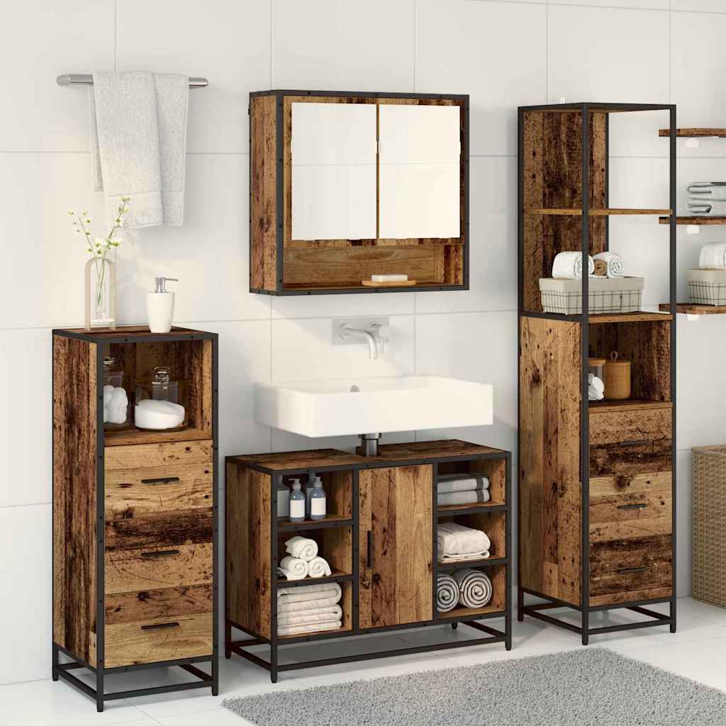 Bathroom Furniture Set 3 pcs Old wood Engineered wood and steel