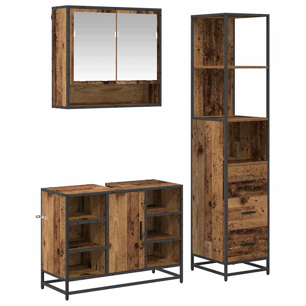 Bathroom Furniture Set 3 pcs Old wood Engineered wood and steel