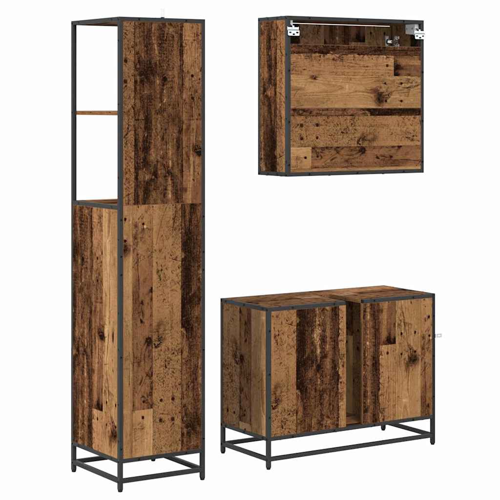 Bathroom Furniture Set 3 pcs Old wood Engineered wood and steel