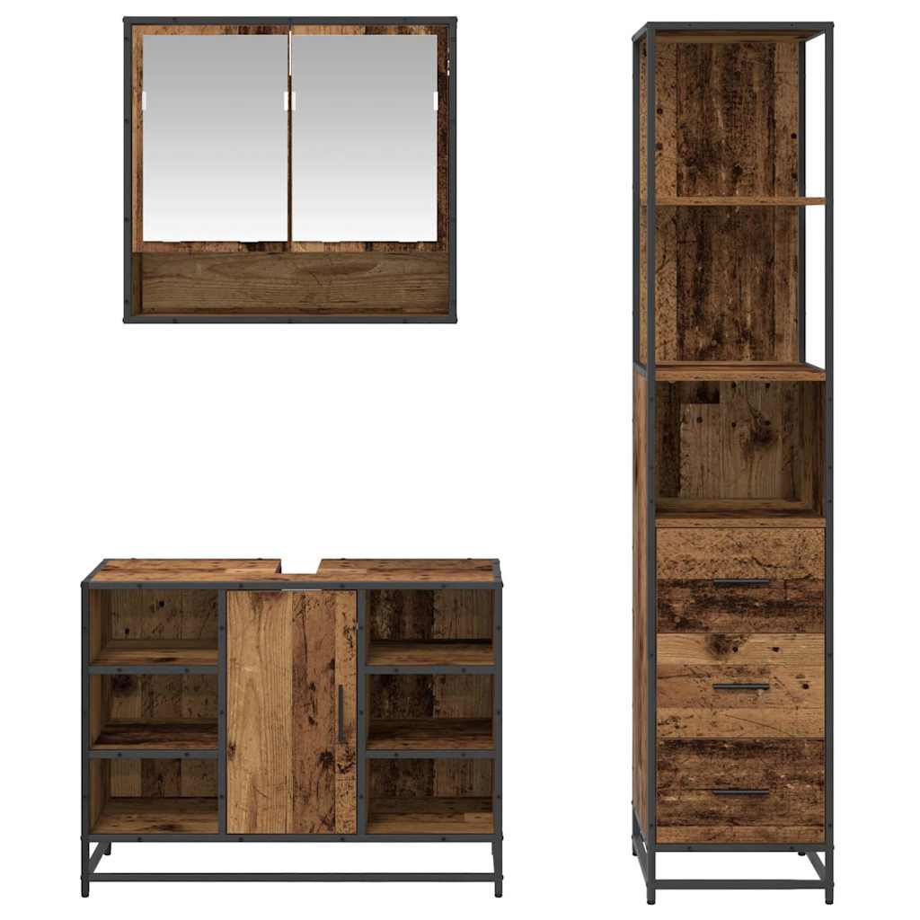 Bathroom Furniture Set 3 pcs Old wood Engineered wood and steel