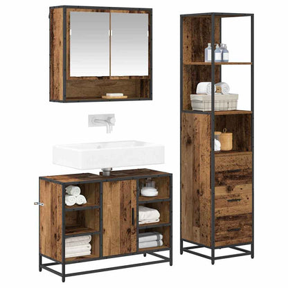 Bathroom Furniture Set 3 pcs Old wood Engineered wood and steel